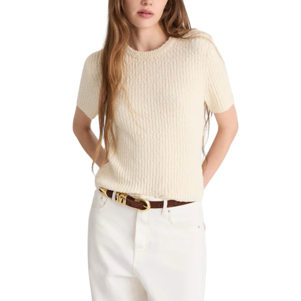 Madewell Bouclé-Knit Crewneck Sweater Tee in Antique Cream